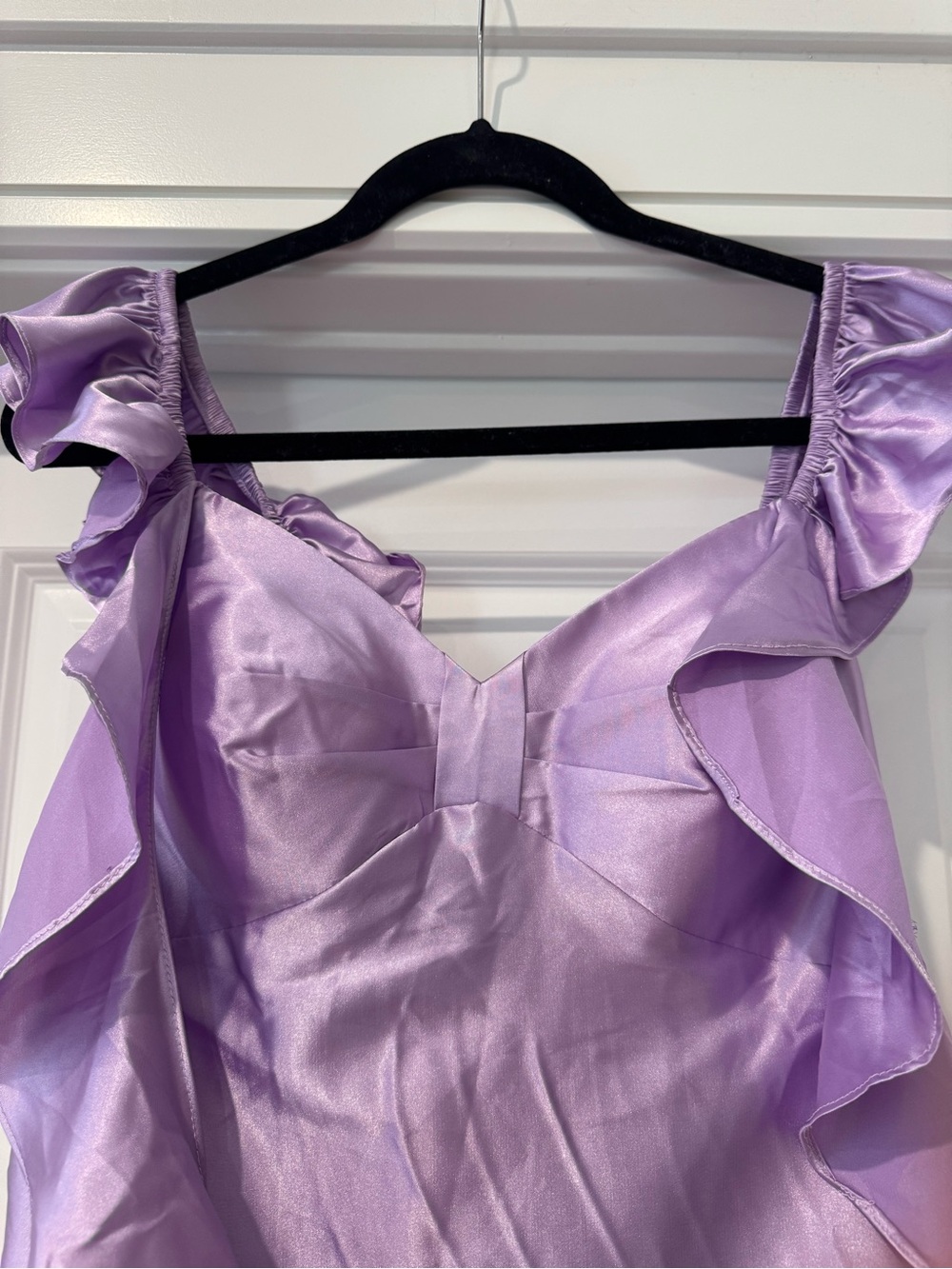 Lavender Satin Ruffle Mini Dress - Picture 2 of 5